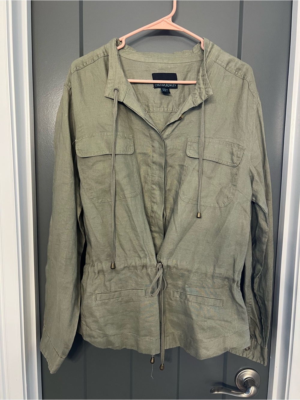 Cynthia Rowley Olive Green Drawstring Utility Jacket. Size XL